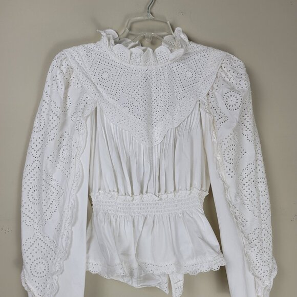 Sea New York Vienne Eyelet Embroidered Blouse Top Open Back Boho Ruffle - Picture 3 of 9